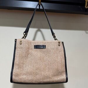 Chic Beige and Black Woven Shoulder Bag